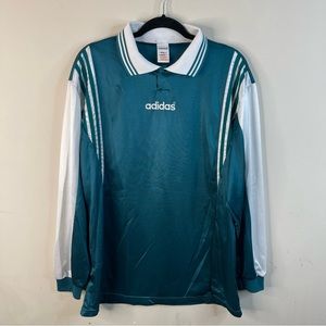 Vintage 90s Adidas Medium Long Sleeve Green Football Soccer Jersey